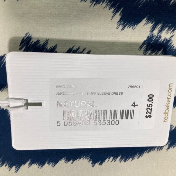 Ted Baker Mock Neck Jersey Printed Dress 12 Cream Blue NWT Cotton Elastane - Picture 10 of 11